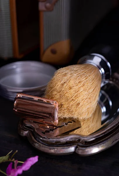 Antique Objects 50S Shaving Brush Razor — Stock Photo, Image