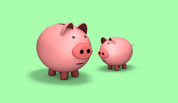 Rendering Cute Little Pig Piggy Bank Various Facial Expressions Colorful — Stock Photo, Image