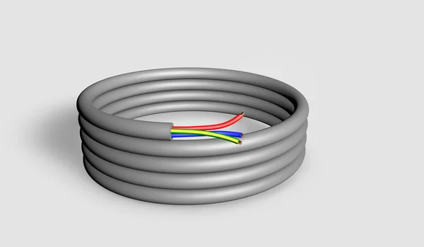 三極電気ケーブルのコイルの三次元描画 — ストック写真