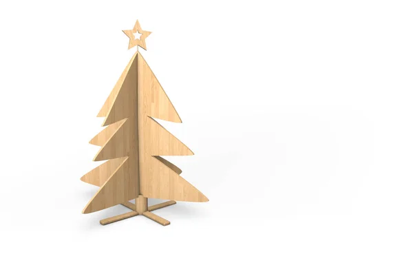 Απόδοση Του Ξύλινου Χριστουγεννιάτικου Δέντρου Λευκό Φόντο — Φωτογραφία Αρχείου