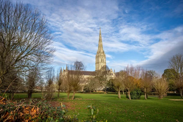 Gótikus Stílusú Salisbury Katedrális Salisbury Wiltshire Egyesült Királyság 2022 Január — Stock Fotó