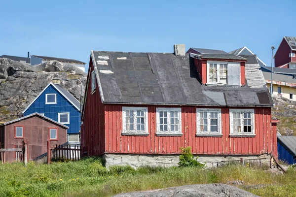 Colourful architecture and buildings in small town of  Qaqortoq, Greenland on 13 July 2022