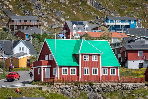 Colourful architecture and buildings in small town of  Qaqortoq, Greenland on 13 July 2022