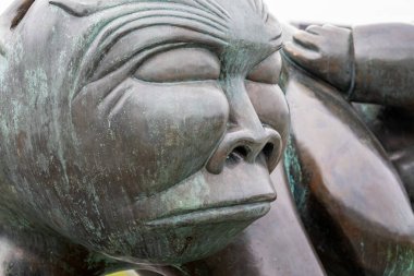 Close up of figure in bronze Kaassassuk Sculpture by Simon Kristoffersen in Nuuk, Greenland on 20 July 2022
