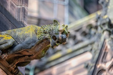 Chester Katedrali 'nin dışında, 6 Ekim 2022' de Chester, Cheshire, İngiltere 'de tuhaf bir heykelin kapanışı.