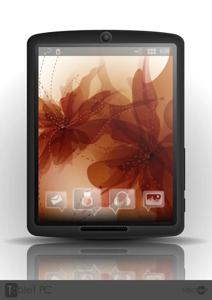 Tablet PC met bloem achtergrond. — Stockvector