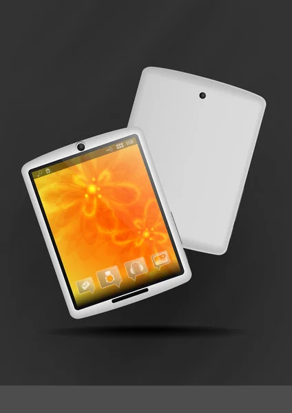 Tablet PC con fondo floral naranja . — Vector de stock