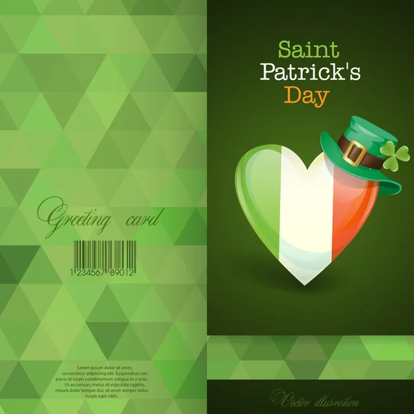 La fête de Patrick. Drapeau irlandais en forme de coeur — Image vectorielle