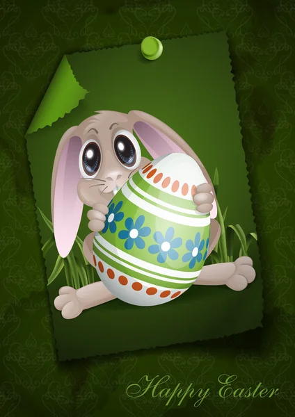 Пасхальный кролик с разноцветным яйцом . — стоковый вектор