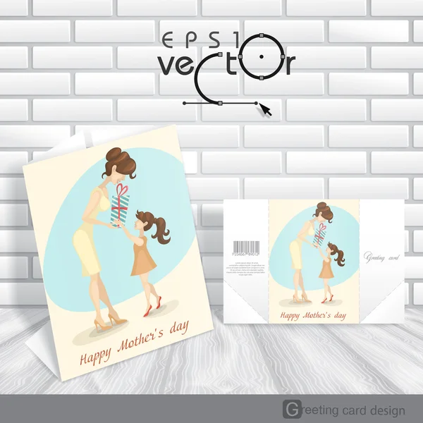 Pequeña hija le da a mamá un regalo para el día de la madre — Vector de stock