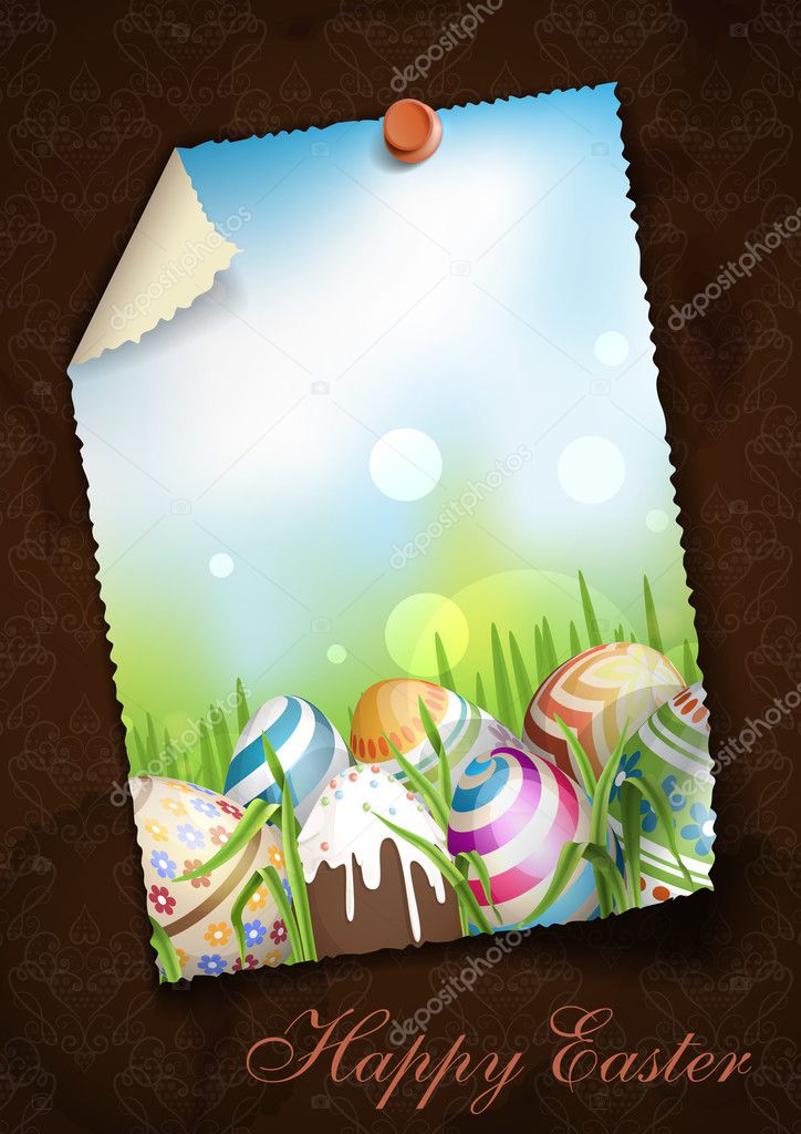 Easter Background With Eggs In Grass.