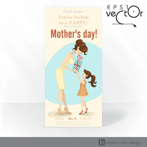 Pequeña hija le da a mamá un regalo para el día de la madre — Vector de stock