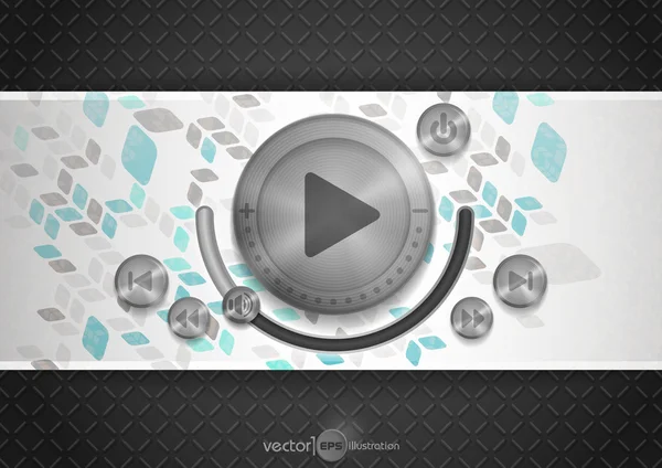 Icono de aplicación de tecnología abstracta con botón de música — Vector de stock