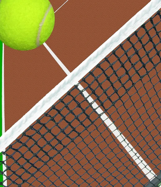 Balle sur filet de tennis — Photo
