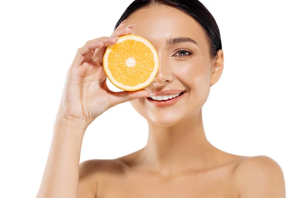 피부를 아름다운 부드럽게 접촉하는 드러나는 오렌지를 — 스톡 사진
