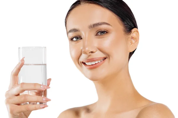 Hälsosam Livsstil Glad Leende Ung Kvinna Med Ett Glas Sötvatten — Stockfoto