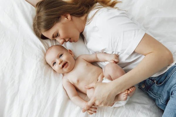 Love Tenderness Motherhood Concept Loving Mother Hugging Her Cute Little — Foto de Stock