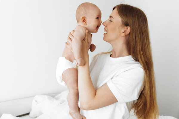Happiness Motherhood Portrait Joyful Mother Cute Little Baby Her Arms Stock Image