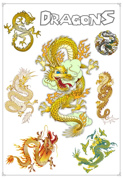 Dragons asiatiques traditionnels vectoriels — Image vectorielle