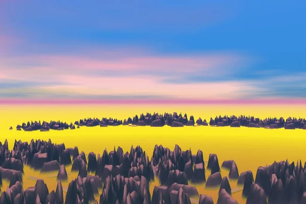 Abstrakcyjny Krajobraz Skały Żółty Grunt Renderowania — Zdjęcie stockowe