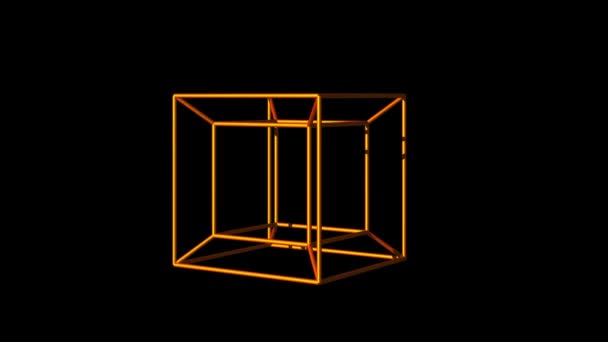 Cube Shaped Figure Outline Rotate Rendering — Stock Video