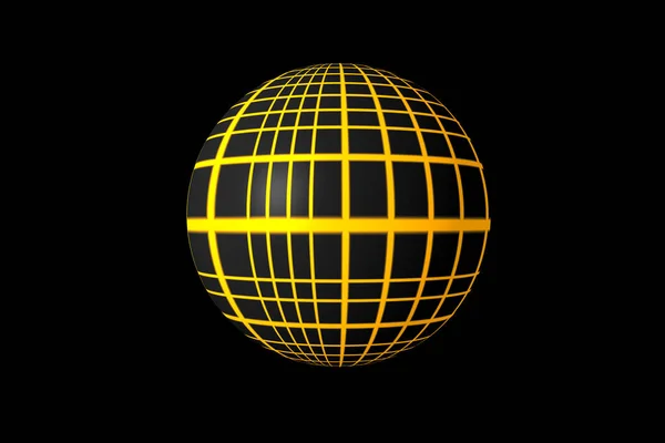 Abstrakcyjna Figura Kula Żółty Siatka Renderowania Czarny Tło — Zdjęcie stockowe