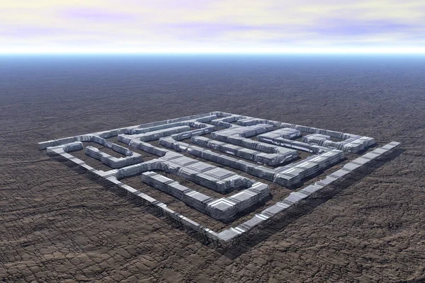 Soyut labirent cam bloklar çöl 3D görüntüleme