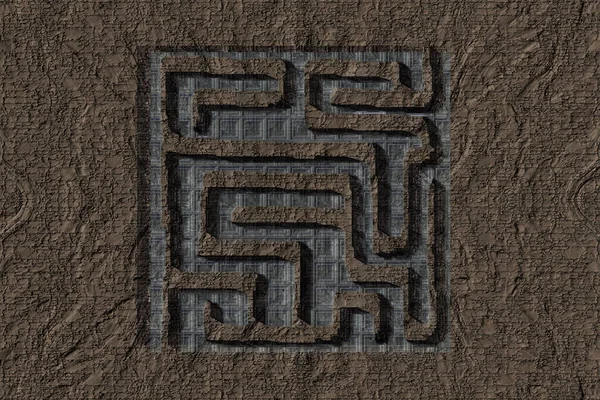 Αφηρημένη Labirint Στην Έρημο Πάνω Άποψη Απόδοση — Φωτογραφία Αρχείου
