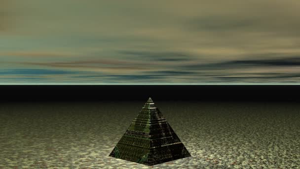 Vaisseau Spatial Forme Pyramide Sur Une Planète Vide Sous Ciel — Video