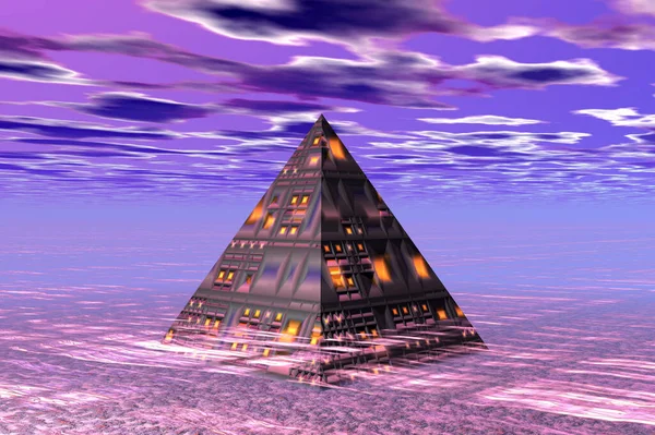 Pirâmide Espaço Base Textura Paisagem Futurista Renderização — Fotografia de Stock