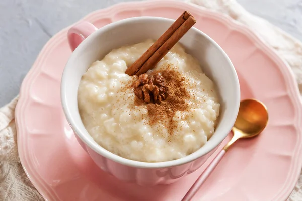 Bubur Nasi Tradisional Skandinavia Puding Tutup Tampilan Atas — Stok Foto