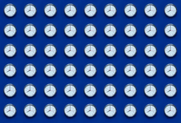 Repeating Pattern Clocks Blue Background Blue Monday Concept Most Depressed — Zdjęcie stockowe