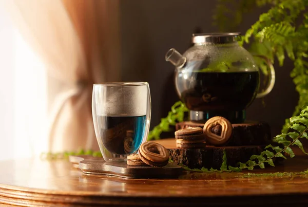 Teh Biru Segar Kupu Kupu Minuman Herbal Detoks Yang Sehat — Stok Foto