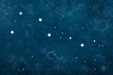 Göksel Astronomik Taurus burç desenleri mavi arkaplanda yıldız şeklindeki gümüş konfeti takımyıldızı.