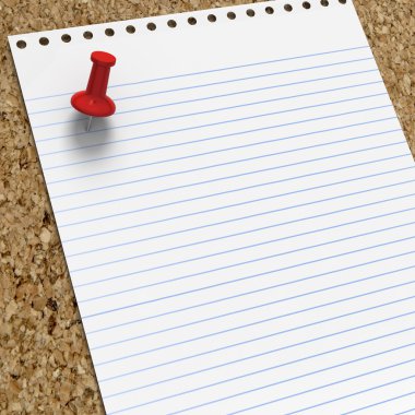 boş notepaper kırmızı raptiye ile kaplı