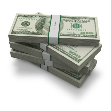 yüz doları notlar beş yığınları yüksek yığılmış