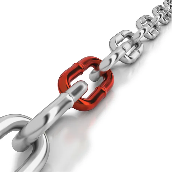 One red link in a chrome chain — Stock Photo, Image