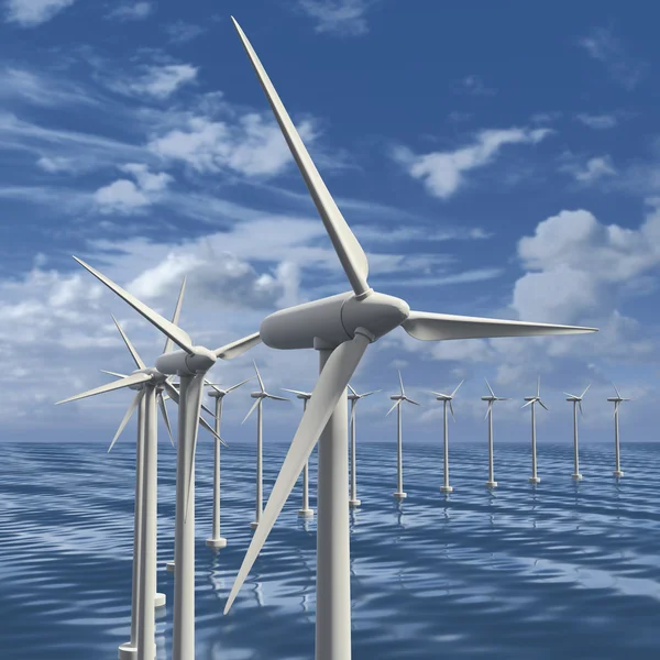 Line of wind generators at sea — Stock Photo, Image