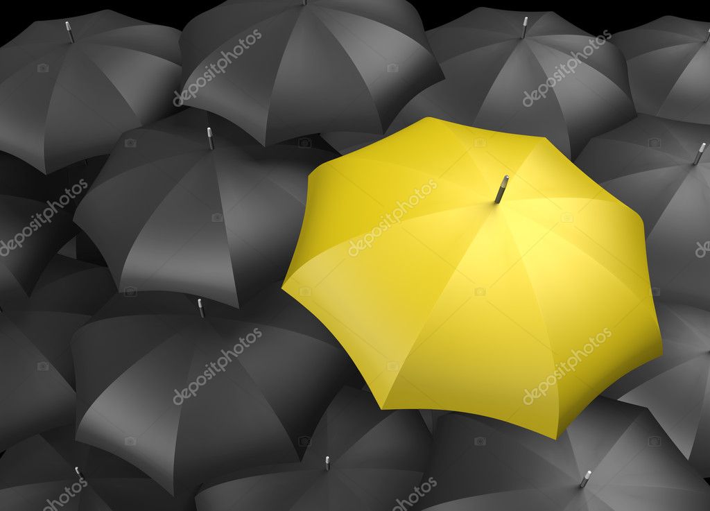 Background of umbrellas with a single Yellow umbrella Stock Photo by