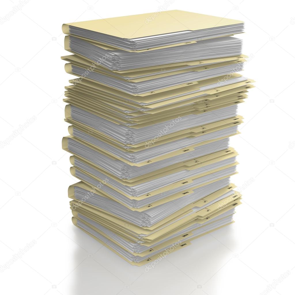 Stack of folders on white background
