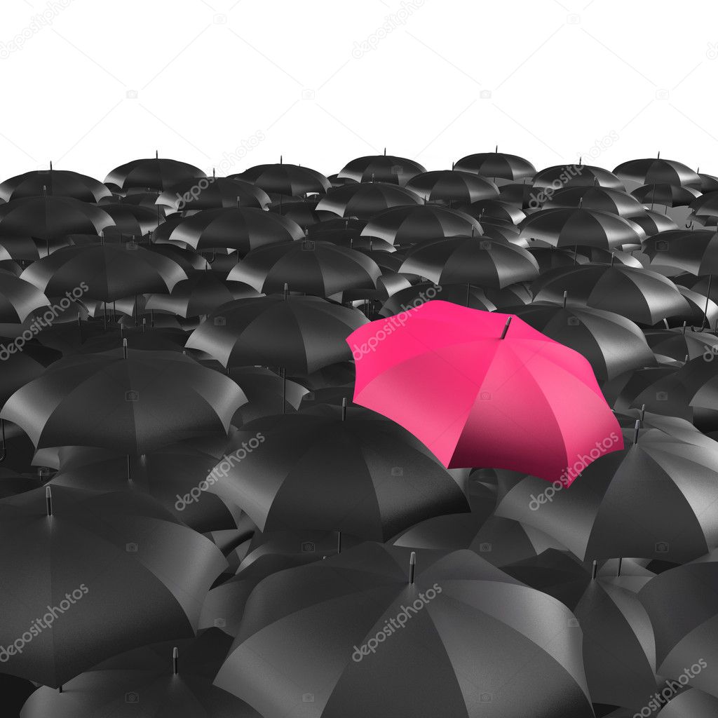 Background of umbrellas with a single Red umbrella
