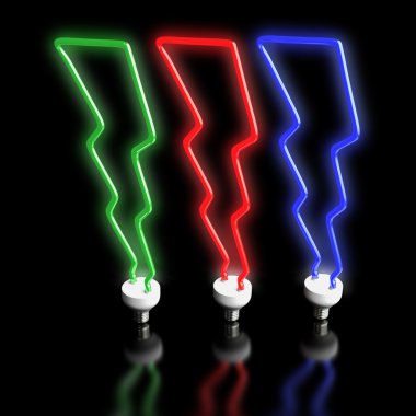 Yıldırım ve fikirleri temsil eden floresan ampuller