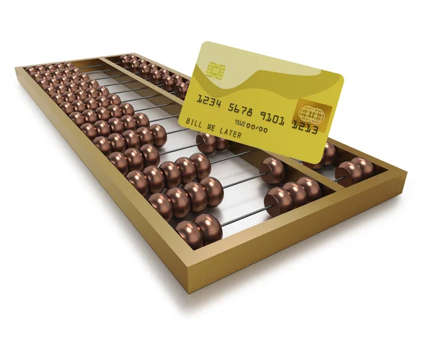 Chinese abacus with gold credit card — Stock Photo, Image