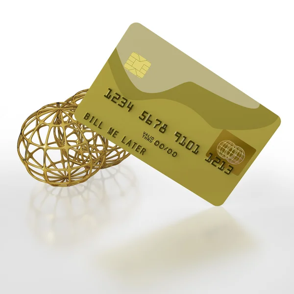 Tarjeta de crédito de oro con dos globos dorados —  Fotos de Stock