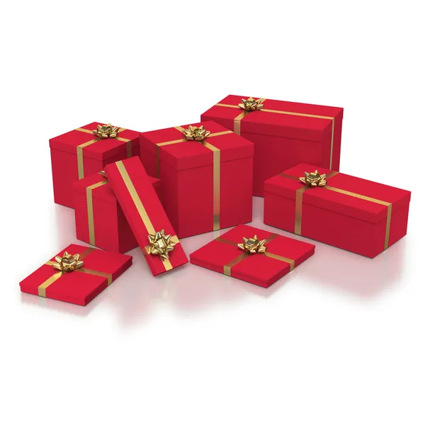 Composizione di scatole regalo rosse su sfondo bianco — Foto Stock