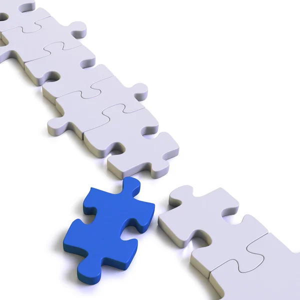 Parts of a puzzle or solution with blue missing link — Stock Photo, Image