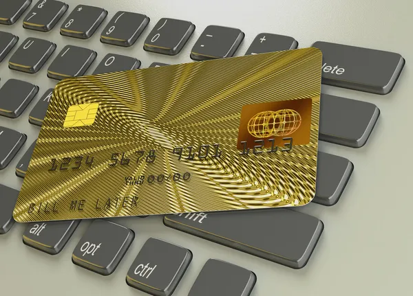 Carta di credito oro con due globi dorati — Foto Stock