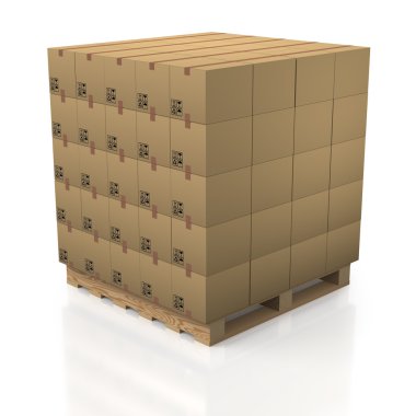 ahşap palet ile düzenli yığını karton kutuları