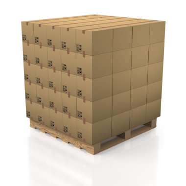 Cardboard boxes in tidy stack with wooden palette clipart