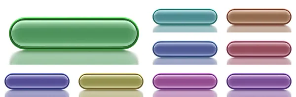 9 aqua Pill Shaped Buttons with light reflection — Stock Photo, Image